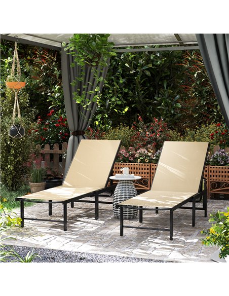 Outsunny Set of Two Reclining Sun Loungers - Khaki - pic 151532 | FastDaddyshop