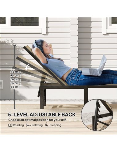 Outsunny Set of Two Reclining Sun Loungers - Khaki
