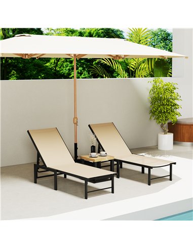 Outsunny Set of Two Reclining Sun Loungers - Khaki