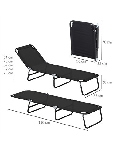 Outsunny Garden Sun Lounger, with Five-Position Back - Black