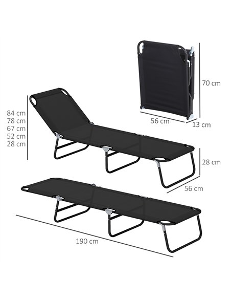 Outsunny Garden Sun Lounger, with Five-Position Back - Black - pic 151542 | FastDaddyshop