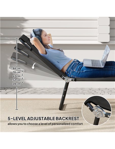 Outsunny Garden Sun Lounger, with Five-Position Back - Black - pic 151543 | FastDaddyshop