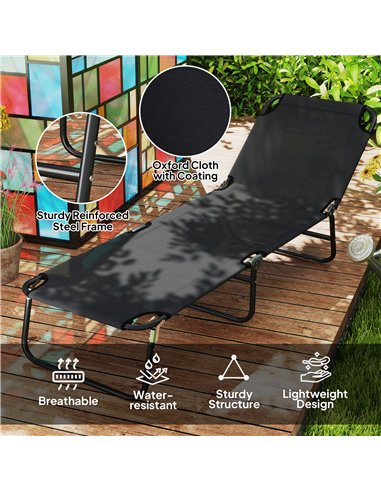 Outsunny Garden Sun Lounger, with Five-Position Back - Black