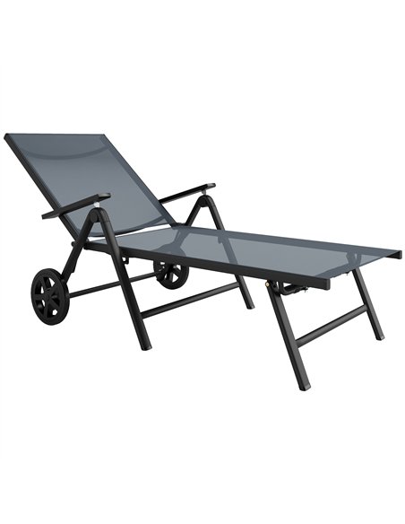 Outsunny Folding Sun Lounger with Wheels, 5-Position Adjustable Garden Chaise Lounge Sunbed with Armrests, Metal Frame Outdoor P - pic 151549 | FastDaddyshop