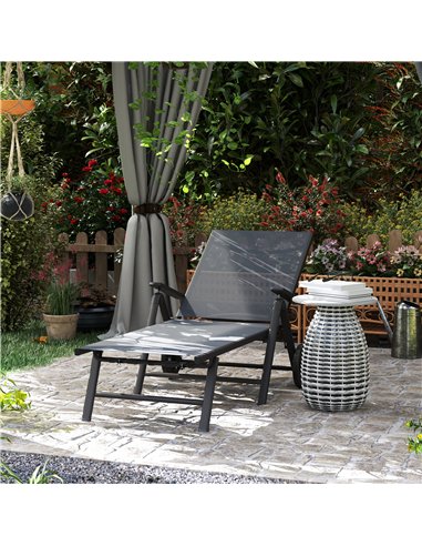 Outsunny Folding Sun Lounger with Wheels, 5-Position Adjustable Garden Chaise Lounge Sunbed with Armrests, Metal Frame Outdoor P