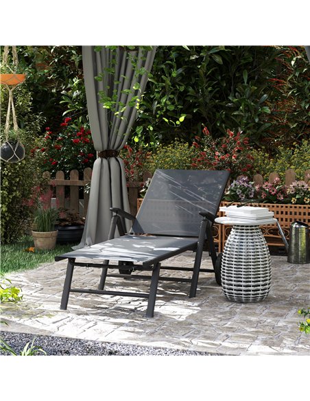 Outsunny Folding Sun Lounger with Wheels, 5-Position Adjustable Garden Chaise Lounge Sunbed with Armrests, Metal Frame Outdoor P - pic 151550 | FastDaddyshop