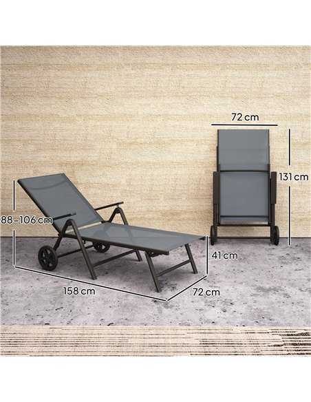 Outsunny Folding Sun Lounger with Wheels, 5-Position Adjustable Garden Chaise Lounge Sunbed with Armrests, Metal Frame Outdoor P - pic 151551 | FastDaddyshop