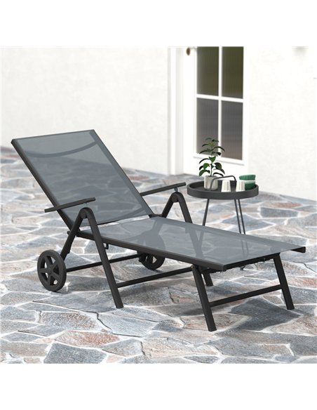 Outsunny Folding Sun Lounger with Wheels, 5-Position Adjustable Garden Chaise Lounge Sunbed with Armrests, Metal Frame Outdoor P - pic 151556 | FastDaddyshop