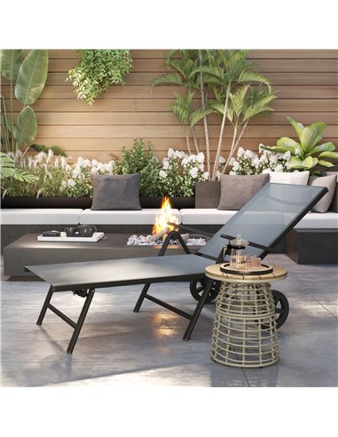 Outsunny Folding Sun Lounger with Wheels, 5-Position Adjustable Garden Chaise Lounge Sunbed with Armrests, Metal Frame Outdoor P