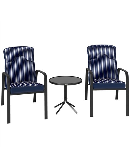 Outsunny 3-Piece Patio Bistro Set, 5-Position Adjustable Recliner Garden Chairs and Tempered Glass Table, Garden Furniture Set w - pic 151558 | FastDaddyshop
