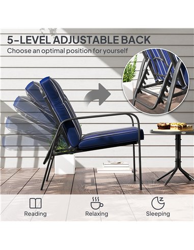 Outsunny 3-Piece Patio Bistro Set, 5-Position Adjustable Recliner Garden Chairs and Tempered Glass Table, Garden Furniture Set w