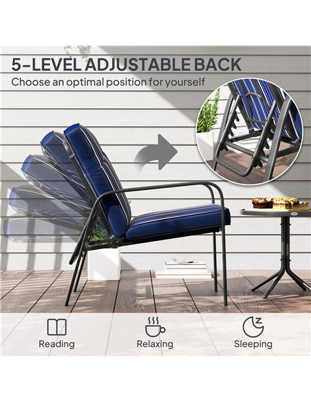 Outsunny 3-Piece Patio Bistro Set, 5-Position Adjustable Recliner Garden Chairs and Tempered Glass Table, Garden Furniture Set w - pic 151561 | FastDaddyshop