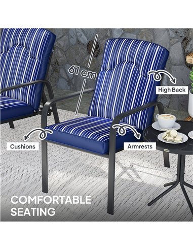 Outsunny 3-Piece Patio Bistro Set, 5-Position Adjustable Recliner Garden Chairs and Tempered Glass Table, Garden Furniture Set w