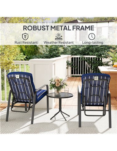 Outsunny 3-Piece Patio Bistro Set, 5-Position Adjustable Recliner Garden Chairs and Tempered Glass Table, Garden Furniture Set w