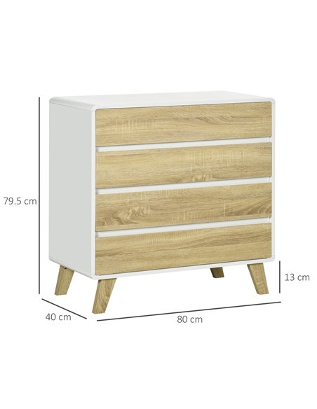 HOMCOM Chest of Four Drawers - Wood-Effect/White - pic 151569 | FastDaddyshop