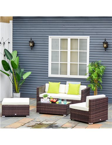 Outsunny 4-Seater Rattan Sofa Set with Cushion Pillows, Brown