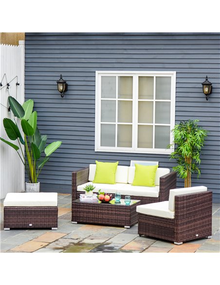Outsunny 4-Seater Rattan Sofa Set with Cushion Pillows, Brown - pic 15157 | FastDaddyshop