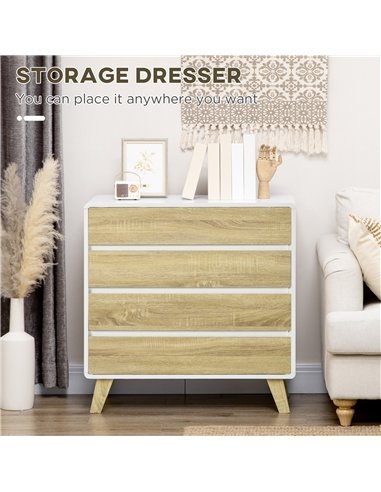 HOMCOM Chest of Four Drawers - Wood-Effect/White