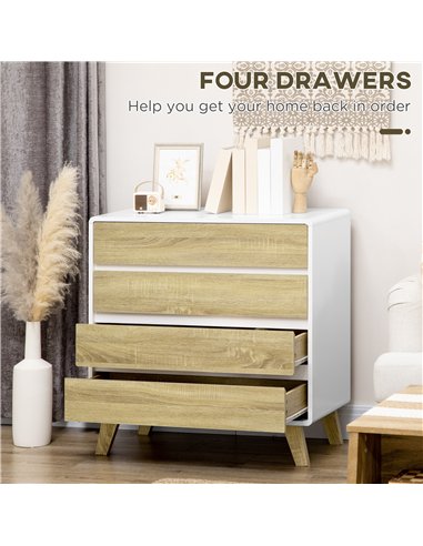 HOMCOM Chest of Four Drawers - Wood-Effect/White