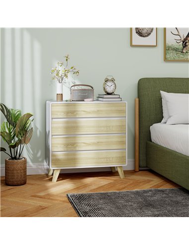 HOMCOM Chest of Four Drawers - Wood-Effect/White