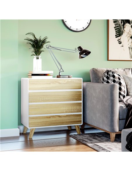 HOMCOM Chest of Four Drawers - Wood-Effect/White - pic 151574 | FastDaddyshop