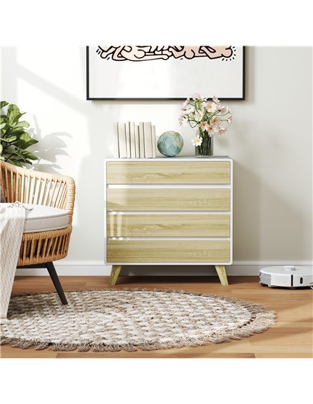 HOMCOM Chest of Four Drawers - Wood-Effect/White - pic 151575 | FastDaddyshop