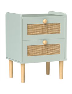 HOMCOM Bedroom Chest of Drawers, Boho Rattan Dresser with 2 Drawers, Storage Cabinet for Living Room, Hallway, Entryway, Light B