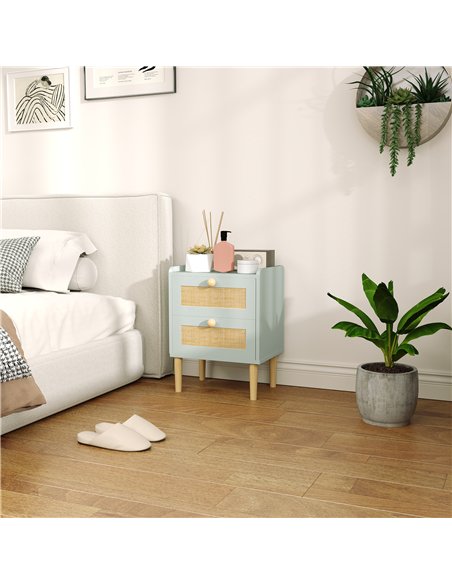 HOMCOM Bedroom Chest of Drawers, Boho Rattan Dresser with 2 Drawers, Storage Cabinet for Living Room, Hallway, Entryway, Light B - pic 151577 | FastDaddyshop