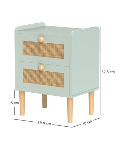 HOMCOM Bedroom Chest of Drawers, Boho Rattan Dresser with 2 Drawers, Storage Cabinet for Living Room, Hallway, Entryway, Light B