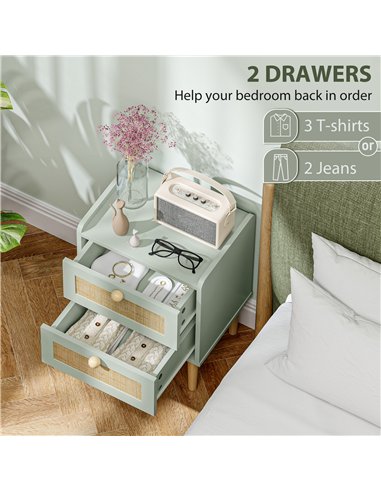 HOMCOM Bedroom Chest of Drawers, Boho Rattan Dresser with 2 Drawers, Storage Cabinet for Living Room, Hallway, Entryway, Light B