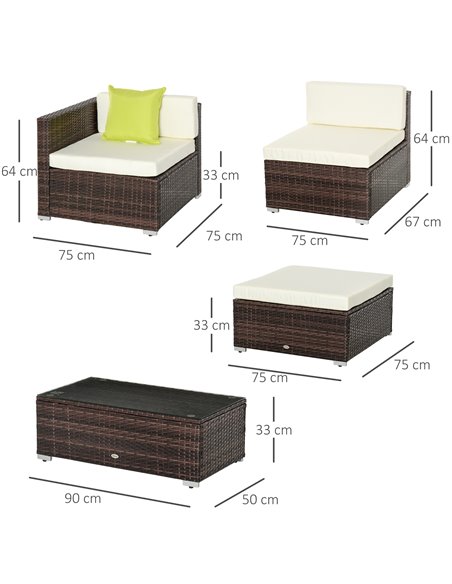 Outsunny 4-Seater Rattan Sofa Set with Cushion Pillows, Brown - pic 15158 | FastDaddyshop