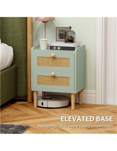 HOMCOM Bedroom Chest of Drawers, Boho Rattan Dresser with 2 Drawers, Storage Cabinet for Living Room, Hallway, Entryway, Light B