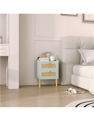 HOMCOM Bedroom Chest of Drawers, Boho Rattan Dresser with 2 Drawers, Storage Cabinet for Living Room, Hallway, Entryway, Light B