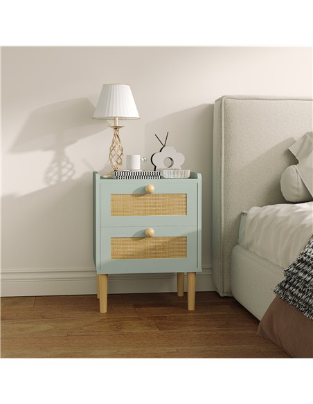 HOMCOM Bedroom Chest of Drawers, Boho Rattan Dresser with 2 Drawers, Storage Cabinet for Living Room, Hallway, Entryway, Light B - pic 151584 | FastDaddyshop