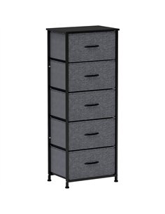 HOMCOM Fabric Chest of Drawers, Storage Drawers, Industrial Bedroom Dresser with 5 Fabric Drawers, Steel Frame and Wooden Top fo