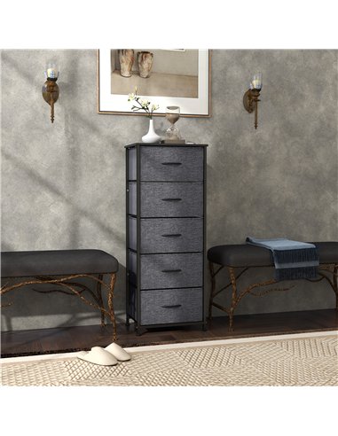 HOMCOM Fabric Chest of Drawers, Storage Drawers, Industrial Bedroom Dresser with 5 Fabric Drawers, Steel Frame and Wooden Top fo