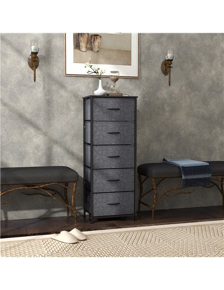 HOMCOM Fabric Chest of Drawers, Storage Drawers, Industrial Bedroom Dresser with 5 Fabric Drawers, Steel Frame and Wooden Top fo - pic 151586 | FastDaddyshop