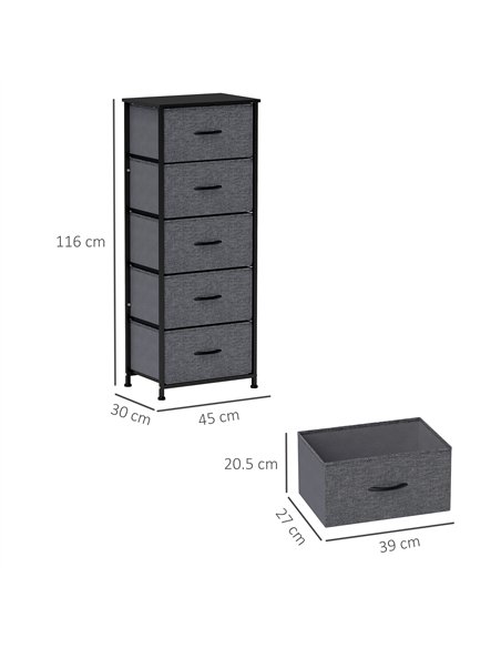 HOMCOM Fabric Chest of Drawers, Storage Drawers, Industrial Bedroom Dresser with 5 Fabric Drawers, Steel Frame and Wooden Top fo - pic 151587 | FastDaddyshop