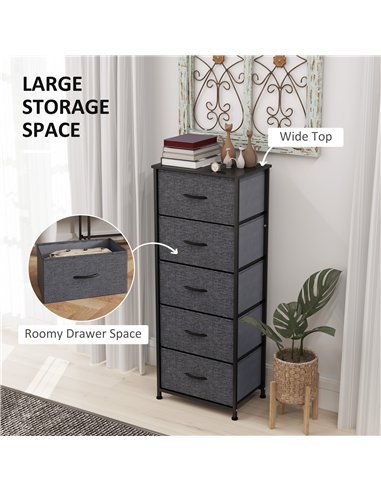 HOMCOM Fabric Chest of Drawers, Storage Drawers, Industrial Bedroom Dresser with 5 Fabric Drawers, Steel Frame and Wooden Top fo