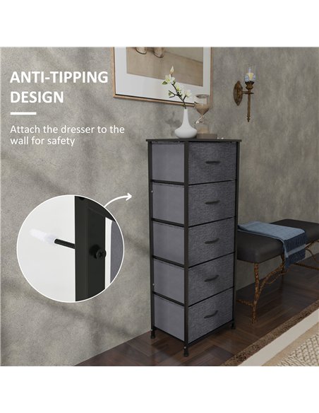 HOMCOM Fabric Chest of Drawers, Storage Drawers, Industrial Bedroom Dresser with 5 Fabric Drawers, Steel Frame and Wooden Top fo - pic 151589 | FastDaddyshop