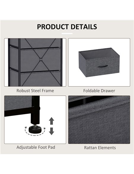 HOMCOM Fabric Chest of Drawers, Storage Drawers, Industrial Bedroom Dresser with 5 Fabric Drawers, Steel Frame and Wooden Top fo - pic 151590 | FastDaddyshop