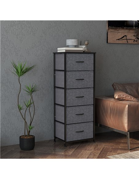 HOMCOM Fabric Chest of Drawers, Storage Drawers, Industrial Bedroom Dresser with 5 Fabric Drawers, Steel Frame and Wooden Top fo - pic 151591 | FastDaddyshop
