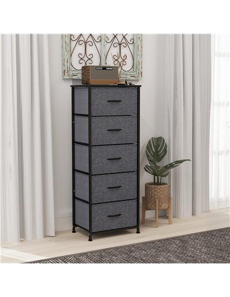 HOMCOM Fabric Chest of Drawers, Storage Drawers, Industrial Bedroom Dresser with 5 Fabric Drawers, Steel Frame and Wooden Top fo - pic 151592 | FastDaddyshop