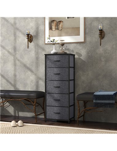 HOMCOM Fabric Chest of Drawers, Storage Drawers, Industrial Bedroom Dresser with 5 Fabric Drawers, Steel Frame and Wooden Top fo