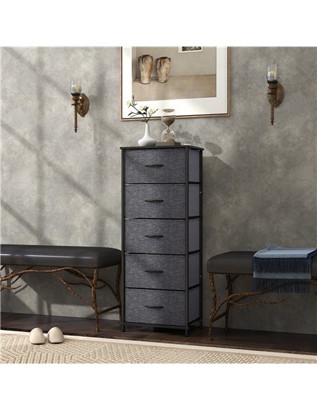 HOMCOM Fabric Chest of Drawers, Storage Drawers, Industrial Bedroom Dresser with 5 Fabric Drawers, Steel Frame and Wooden Top fo - pic 151593 | FastDaddyshop