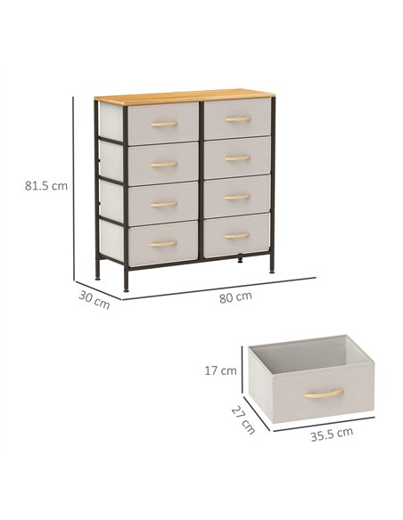 HOMCOM Fabric Chest of Drawers, Storage Drawers, Industrial Bedroom Dresser with 8 Fabric Drawers, Steel Frame and Wooden Top fo - pic 151596 | FastDaddyshop