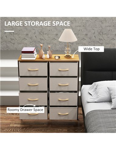 HOMCOM Fabric Chest of Drawers, Storage Drawers, Industrial Bedroom Dresser with 8 Fabric Drawers, Steel Frame and Wooden Top fo