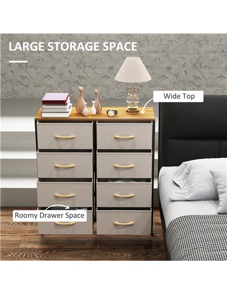 HOMCOM Fabric Chest of Drawers, Storage Drawers, Industrial Bedroom Dresser with 8 Fabric Drawers, Steel Frame and Wooden Top fo - pic 151597 | FastDaddyshop
