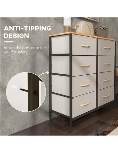 HOMCOM Fabric Chest of Drawers, Storage Drawers, Industrial Bedroom Dresser with 8 Fabric Drawers, Steel Frame and Wooden Top fo