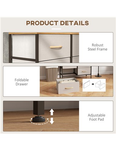HOMCOM Fabric Chest of Drawers, Storage Drawers, Industrial Bedroom Dresser with 8 Fabric Drawers, Steel Frame and Wooden Top fo